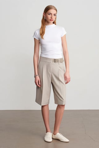 High-Waist Striped Tailored Shorts With Belt