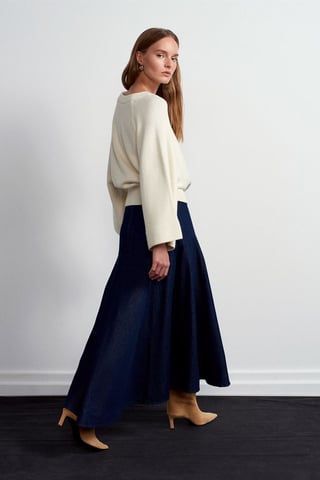 High-Waist Maxi A-Line Denim Skirt