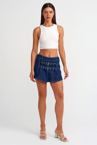 Bälte i bomullsdenim mini kjol
