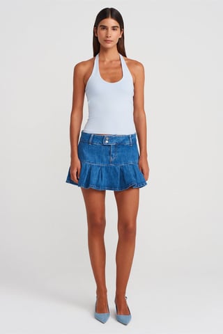 Midjehög Mini Denim Kortskaftkjol