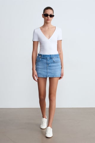 High-Waist Denim Mini Skirt With Belt