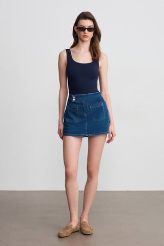 Högmidjad rak mini denimkjol