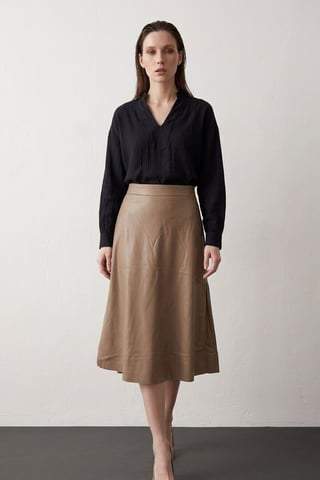 High-Waist Midi A-Line Faux Leather Skirt