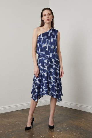 Asymmetrical Satin Blouse and Midi Skirt Set