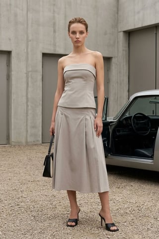 Strapless Blouse and High-Waist Midi Skirt Set