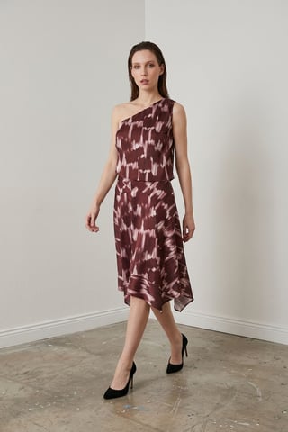 Asymmetrical Satin Blouse and Midi Skirt Set