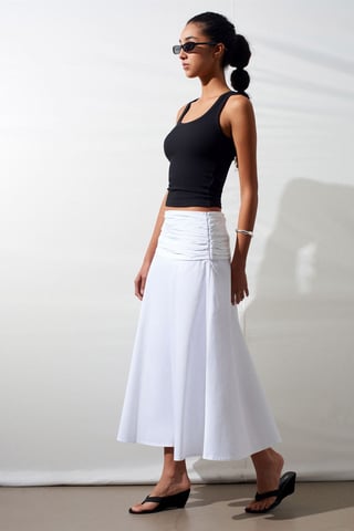 High-Waist A-Line Midi Skirt
