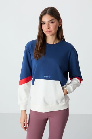 Oversized Color-Blocked Crew Neck Sweatshirt