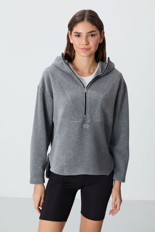 Oversized Plush Half-zip Hooded Sweatshirt