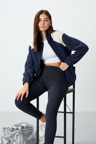 Överdimensionerad Color Block Halvdraget Sweatshirt