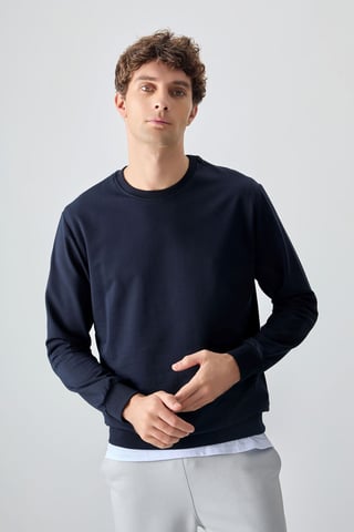 Herrar Enfärgad Rundhalsad Sweatshirt