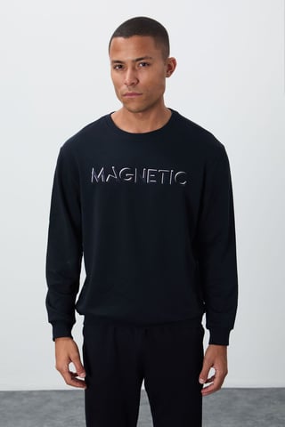 Herrtryckt sweatshirt med rundad hals