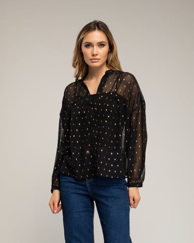 Semi-transparent shirt with polka dots and cutout at the chest