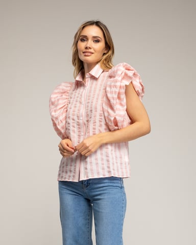 Striped shirt with puffed sleeves