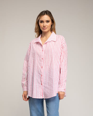 Loose-fitting striped blouse with hemstitch detail on the sleeves 