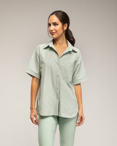 Short-sleeved striped shirt with pocket