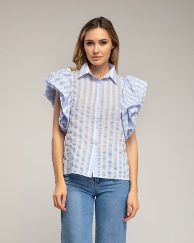 Striped shirt with puffed sleeves