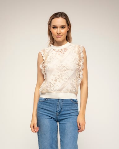 Sheer lace top with an elastic waistband