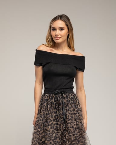Knitted top with lurex, boat neck 