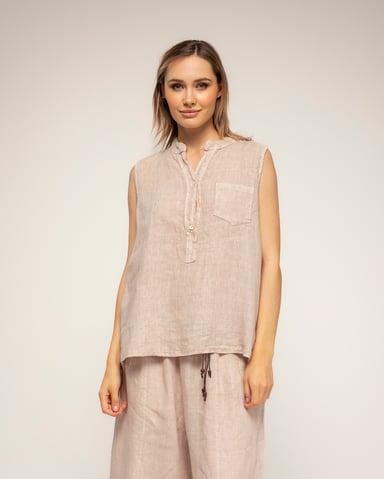 Sleeveless linen top with a pocket
