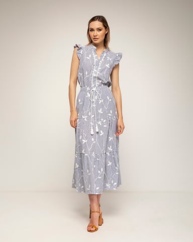 Striped ruffled skirt with embroidery and a gathered waist