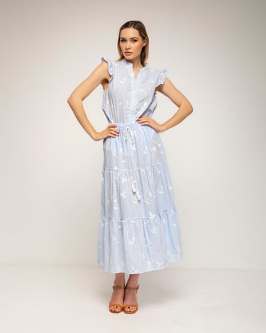 Striped ruffled skirt with embroidery and a gathered waist