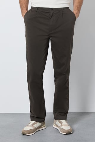Dark Khaki Pleat Front Straight Fit Chino