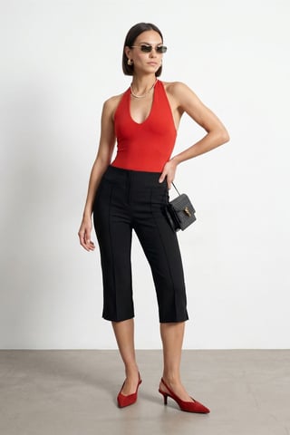 High-Waist Capri Cigarette Trousers