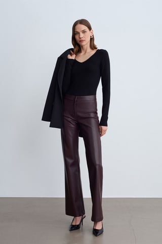 Dames Faux Leather Flared Broek