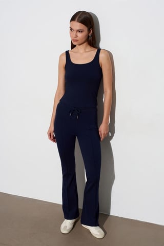 Mid-Waist Flare Jersey Pants With Drawstring
