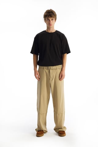 Bältesförsedda Gabardin Raka Byxor