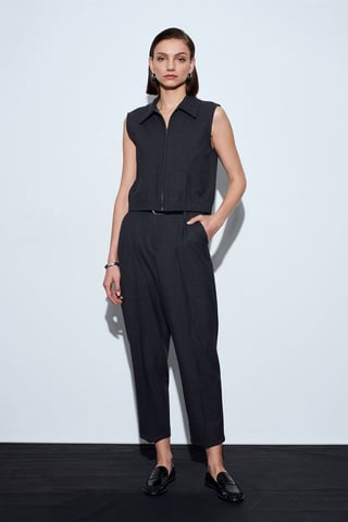 Hoge Taille Rechte Pijpen Crepe Broek Met Ceintuur