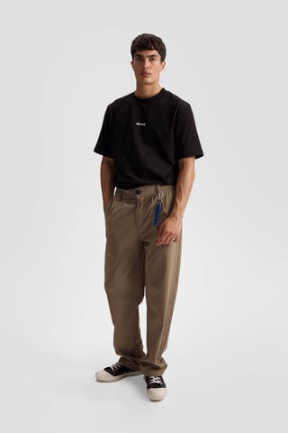Heren Relaxed Fit Plissé Rechte Pantalon