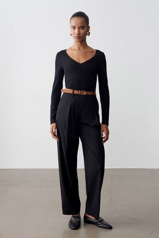 Belted Straight-Leg Crepe Trousers