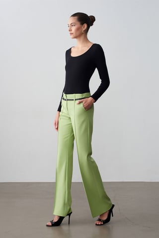 Belted Straight-Leg Crepe Trousers