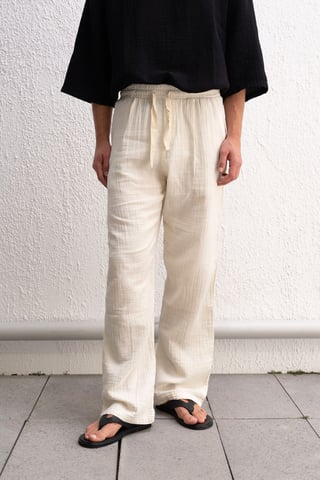 Relaxed Fit Textured Cotton Pants