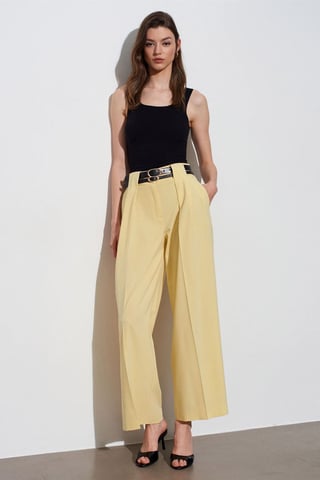 High-Waist Wide-Leg Pleated Trousers