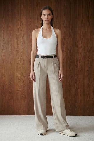 Striped Wide-Leg Pleated Trousers