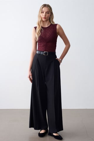 Women's High-Waist Wide-Leg Crepe Trousers