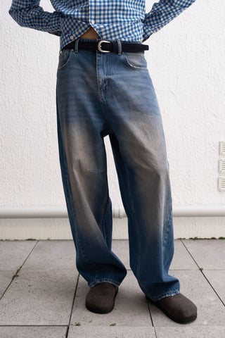 Baggy fit denimbyxor med dragkedja