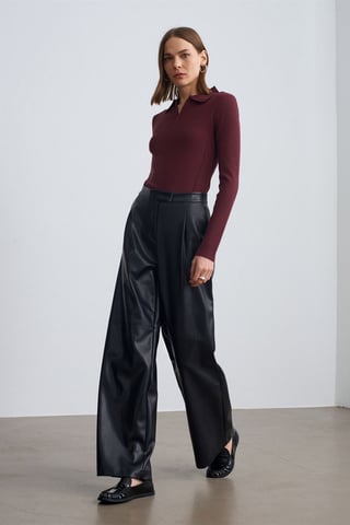High-Waist Wide-Leg Faux Leather Trousers