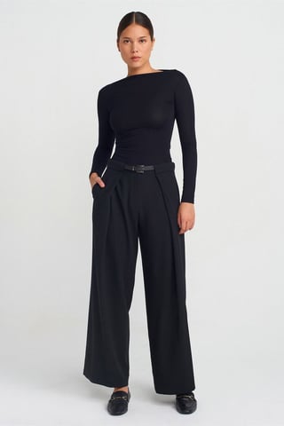 Women's Wide-Leg Crepe Trousers With Belt