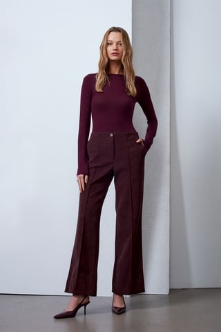 Women's High-Waist Wide-Leg Faux Leather Trousers