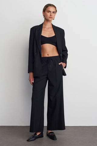 Wide-Leg Crepe Trousers With Drawstring Waist