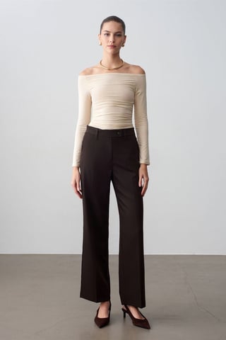 Wide-Leg Mid-Waist Woven Trousers