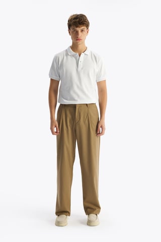 Pleated Mid Waist Straight Leg Pants