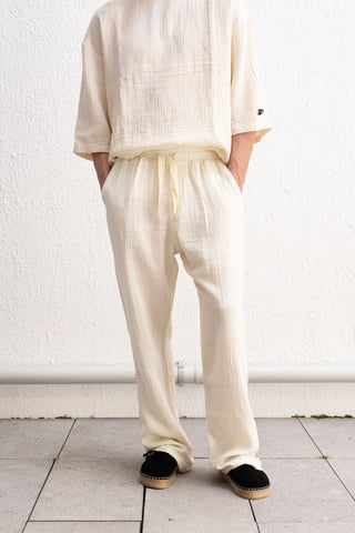 Textured Cotton Relaxed Fit Drawstring Pants