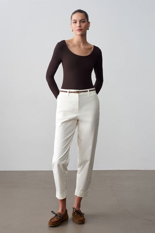 Belted Straight-leg Gabardine Chinos