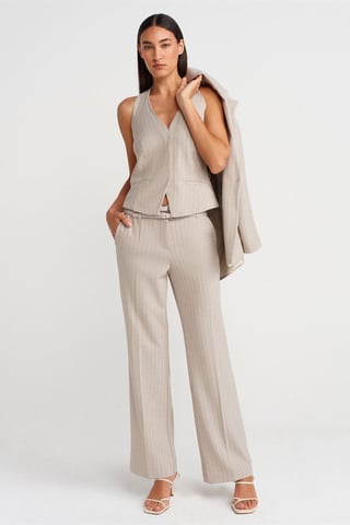 Striped Straight-leg Belted Trousers