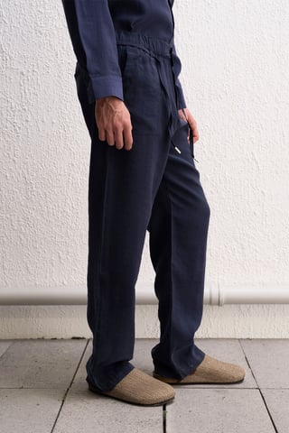 Regular Fit Drawstring Waist Tencel Pants with Binding Detail